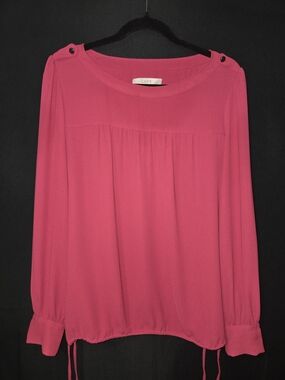 LOFT Fuchsia Long-Sleeve Gathered Yoke Blouse